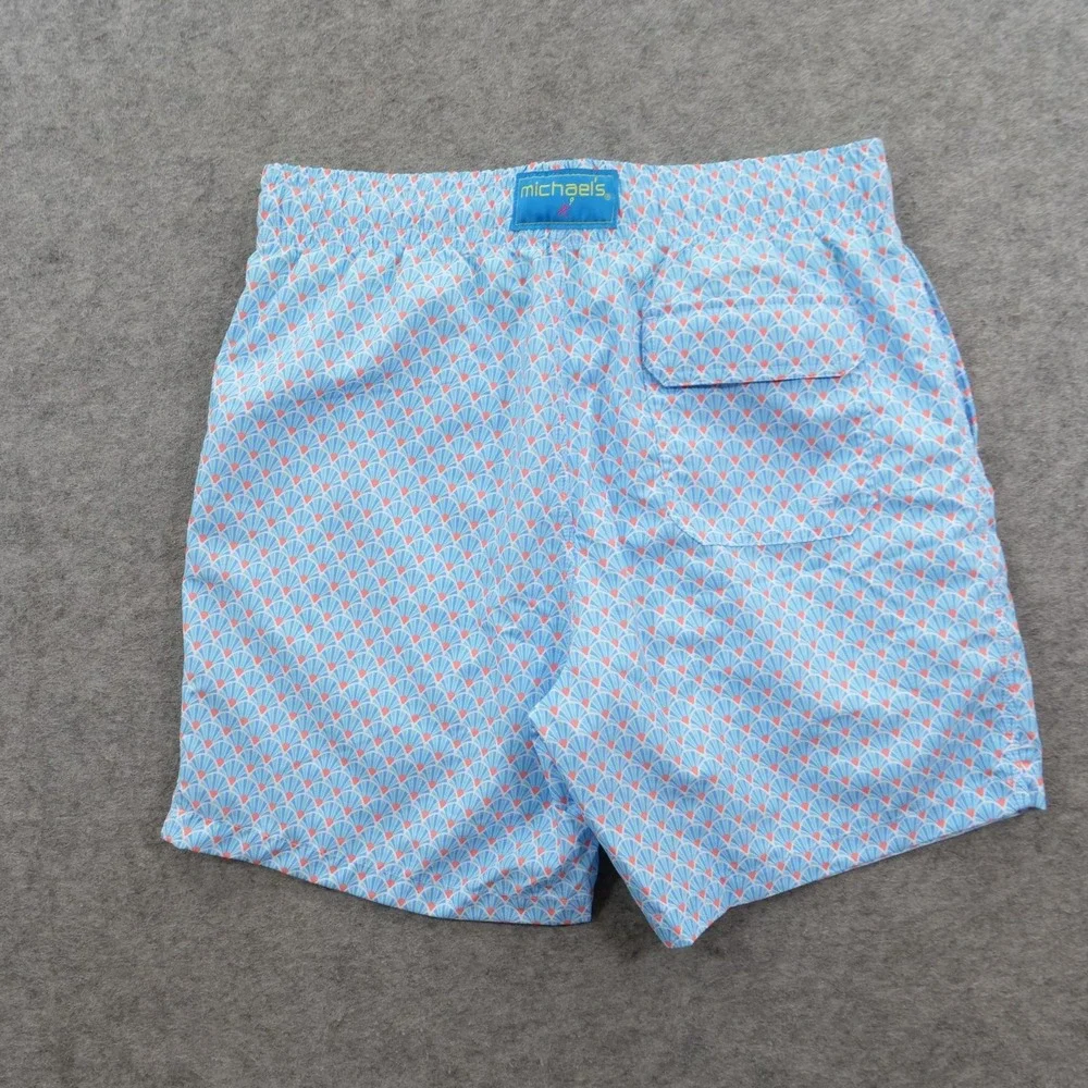 Michaels Swim Trunks Mens Small Light Blue Scallop Fan Print Board Shorts New